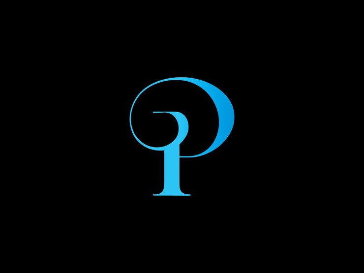 Vector latar belakang hitam dengan logo p biru