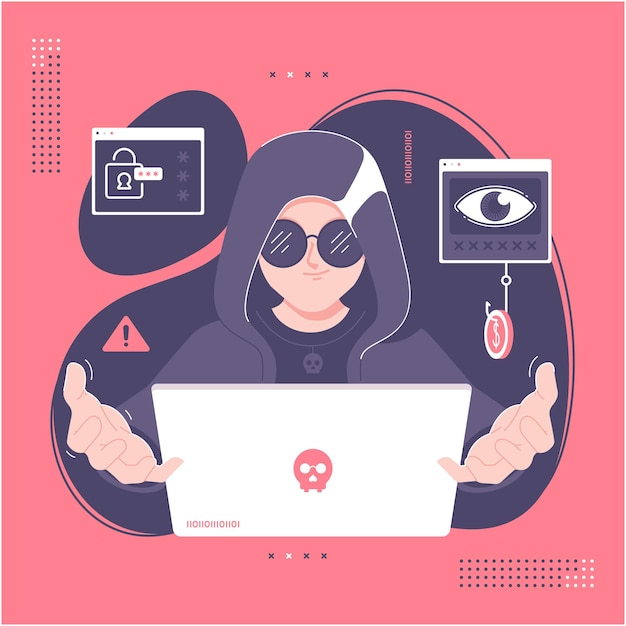 Latar belakang ilustrasi karakter peretas misterius