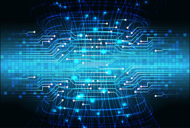 Latar belakang konsep teknologi masa depan sirkuit cyber biru
