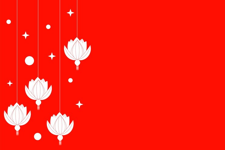 Latar belakang lentera Cina merah dan putih. Ilustrasi lentera lotus. Festival lentera Cina.