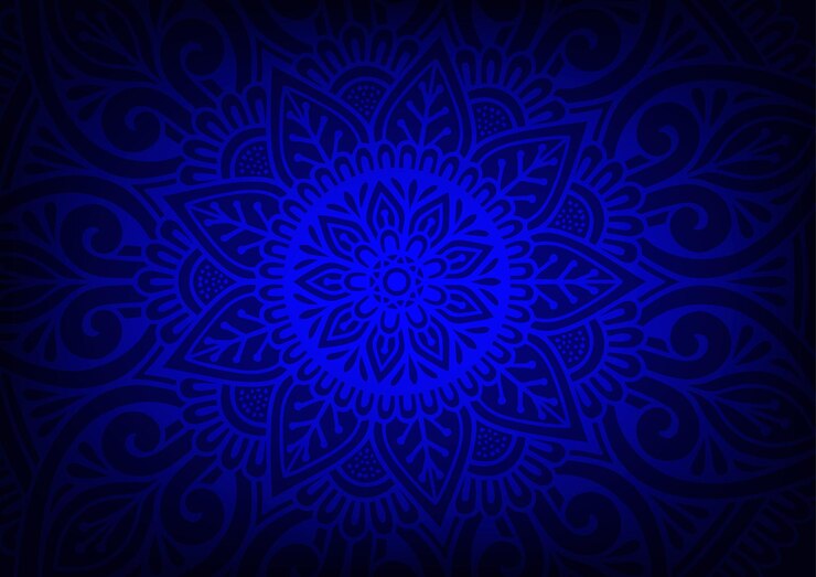 Latar belakang pola bunga mandala biru geometris