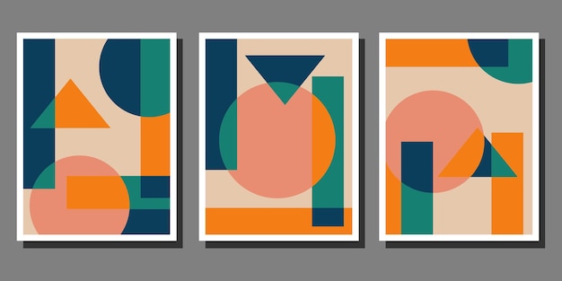 Latar belakang vektor lingkaran pola geometris Bauhaus abstrak