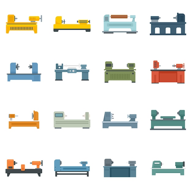 lathe icons set. flat set of lathe vector icons isolated on white background