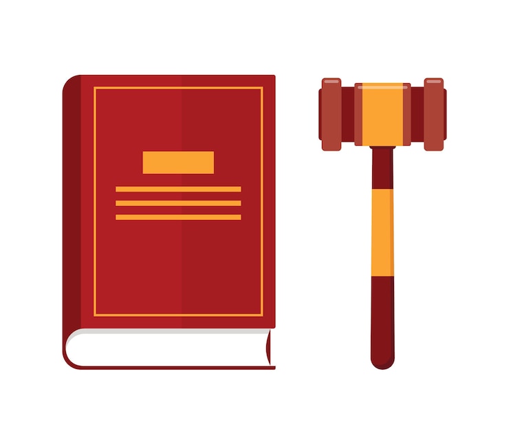 Vector law book and judge gavel decision glossy mallet for court verdict law and justice