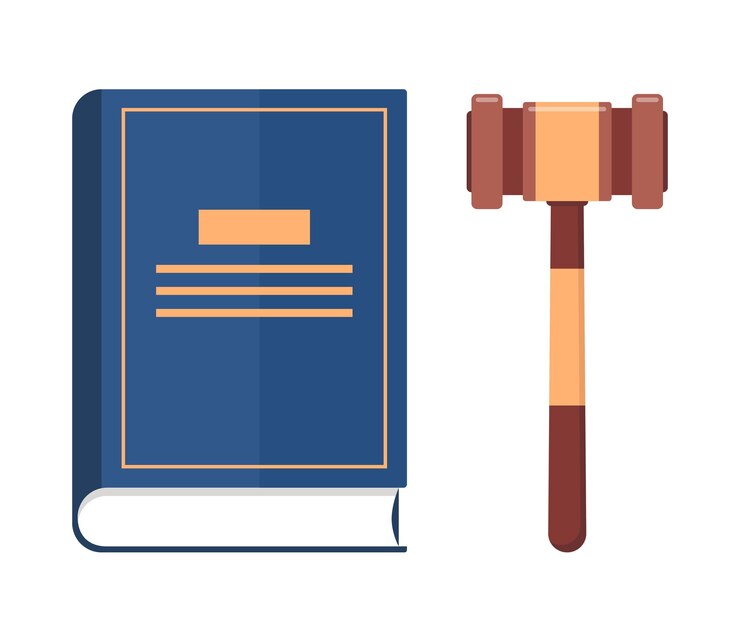Vector law book and judge gavel decision glossy mallet for court verdict law and justice