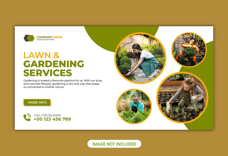 Vector lawn mower promotion facebook cover design template social media