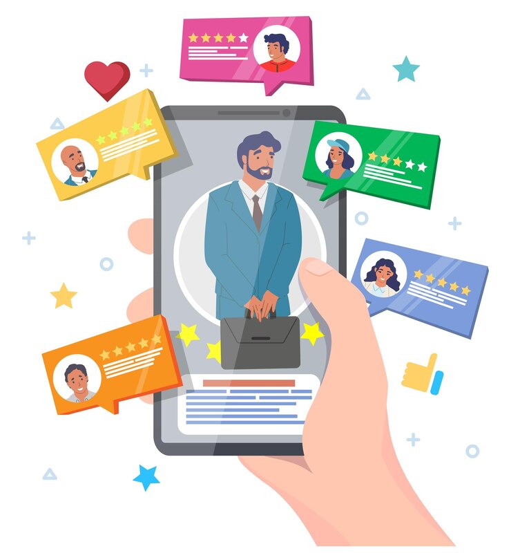 Vector lawyer service mobile ranking with positive client experience