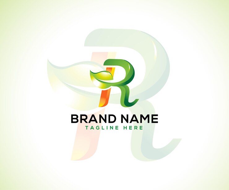 Vector leaf logo and initial letter r 3d logo concept