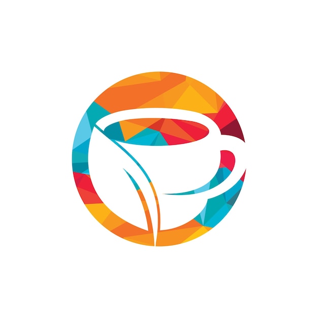 Leaf mug for natural drink logo design template