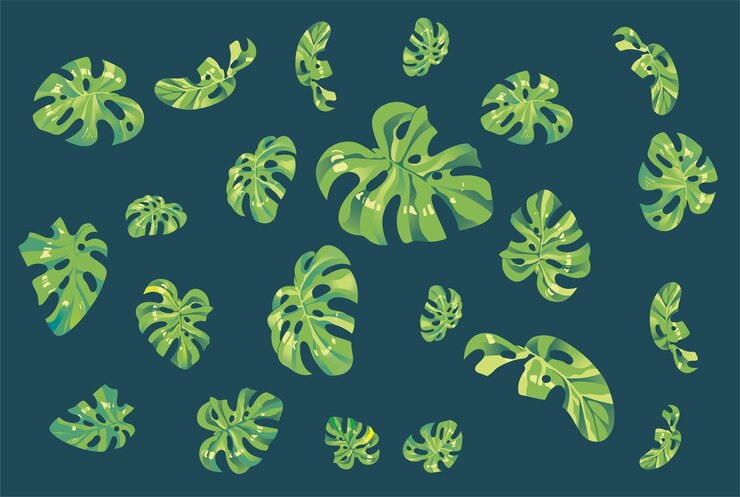 Vector leaf pattern with blue background