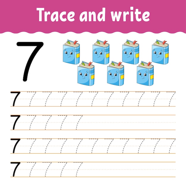 Learn Numbers. Trace and write. Back to school. Handwriting practice.