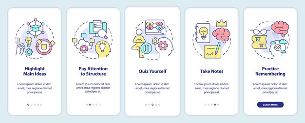 Learning and memorizing techniques onboarding mobile app screen