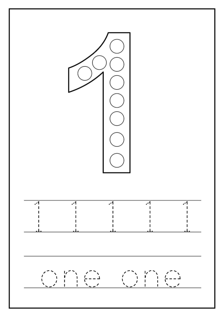 Vector learning numbers for kids number one math worksheet