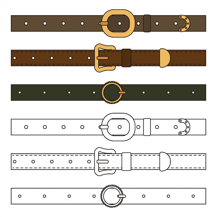 Vector leather belts cartoon set isolated on white