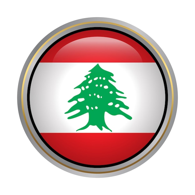 Lebanon flag circle shape button glass texture on white