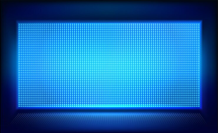 Vector led screen tv show lcd light screen blue panel on stage wall monitor with glow pixel diode dots texture pattern vector concert background illustration