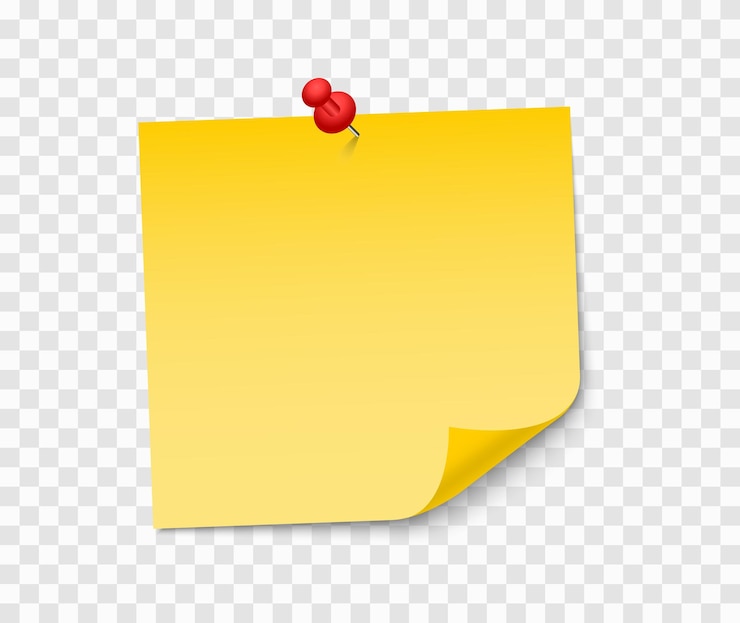 Vector lembar kertas catatan kuning dengan push pin merah