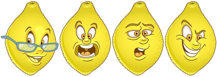 Vector lemon citrus fruit. cartoon emoji faces. funny fruit characters.