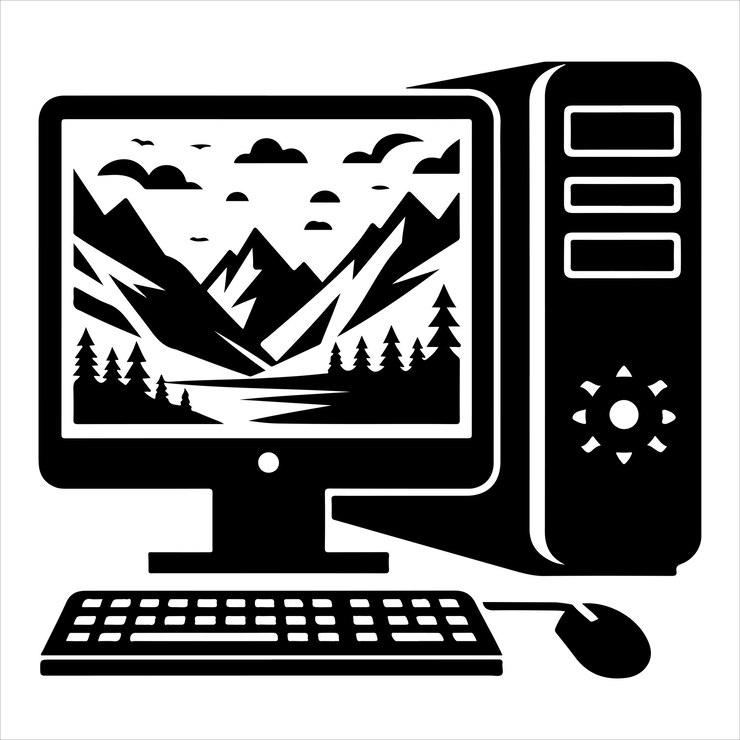 Vector leptop computer black color vector silhouette solide white colour background
