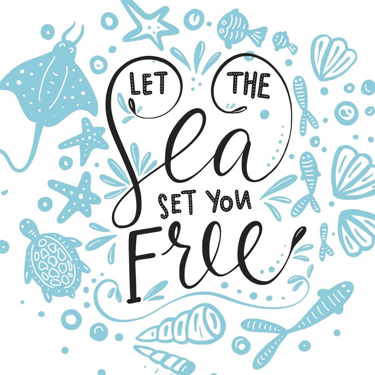 Let the sea set you free. Summer lettering card print