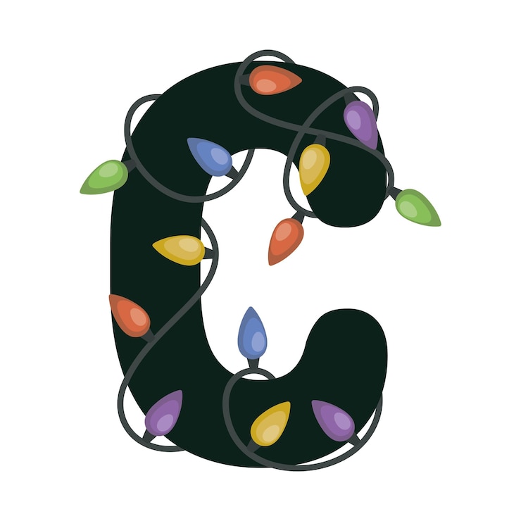Vector letter c with christmas lights winter holidays monogram