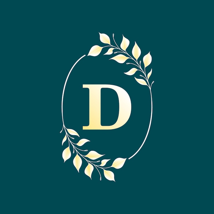 Vector letter d inside an elegant oval frame in gold leaf. vector isolated illustration.
