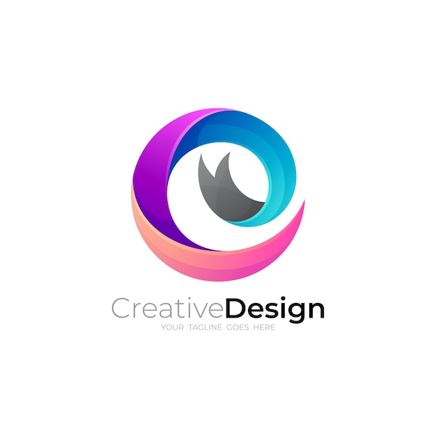 Letter E logo and ribbon design colorful 3d style icon