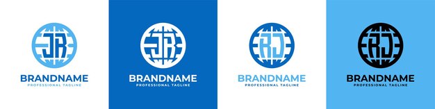 Letter JR and RJ Globe Logo Set suitable for any business with JR or RJ initials