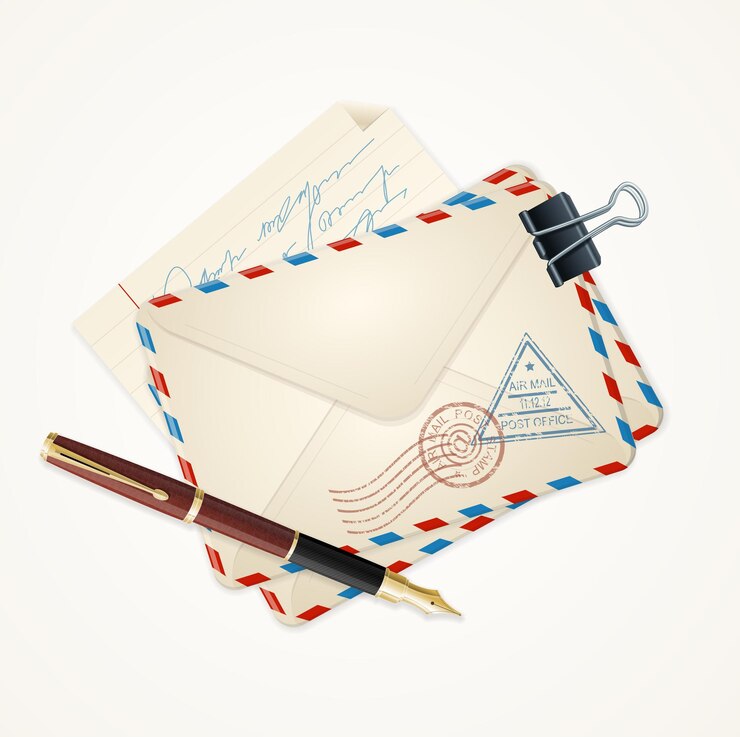 Vector letter mail and pen vintage style vector illustration