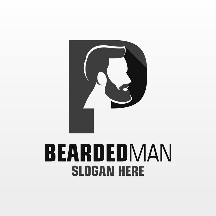 Vector letter p bearded man logo design template inspiration vector illustration