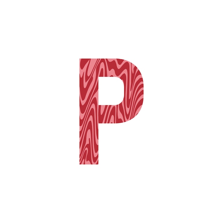 Vector letter p from fresh raw meat with marble vector latin meat alphabet red tenderloin beef meat font