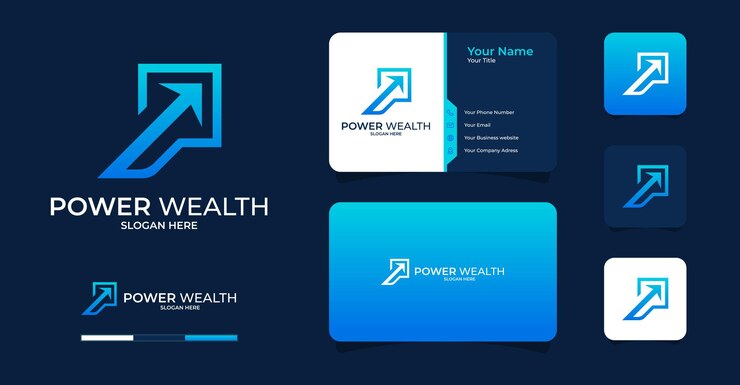 Letter P logo incorporated with arrow and business card design
