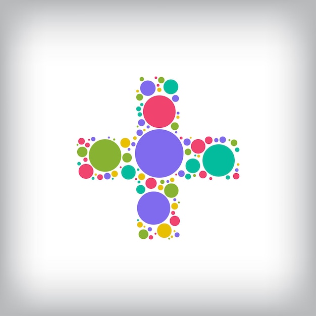 Letter plus sign made of creative colored dots or filled with circles Creative fonts with unique
