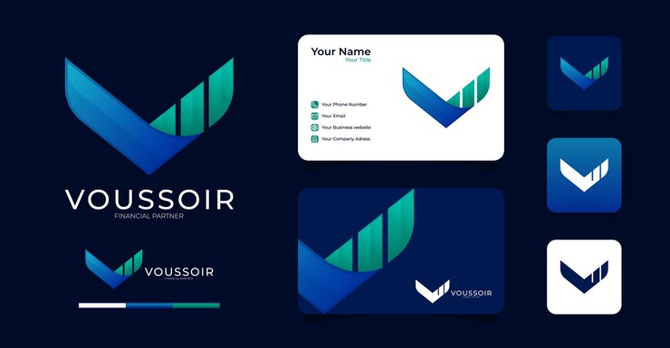 Letter V logo incorporated with increasing graph and Business card for financial premium  logo