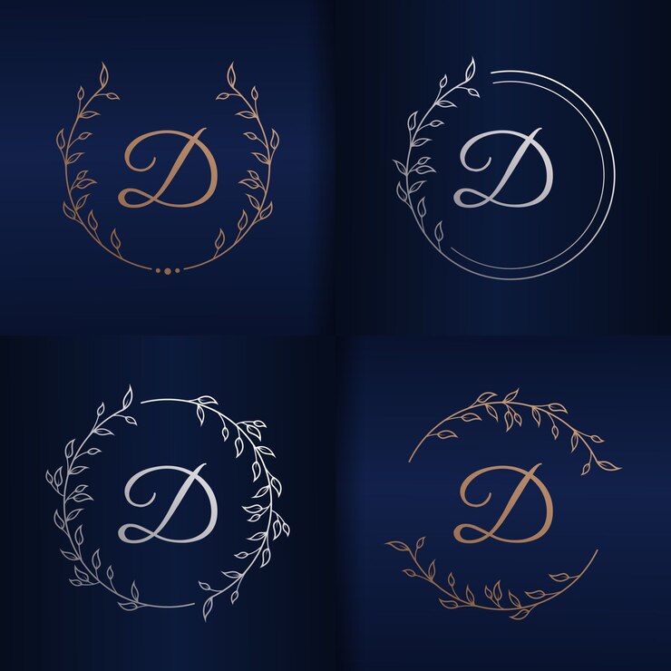 Vector letter with floral frame logo template