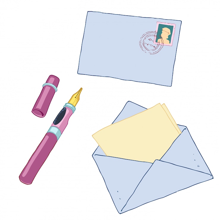 Vector letter with stamp and pen