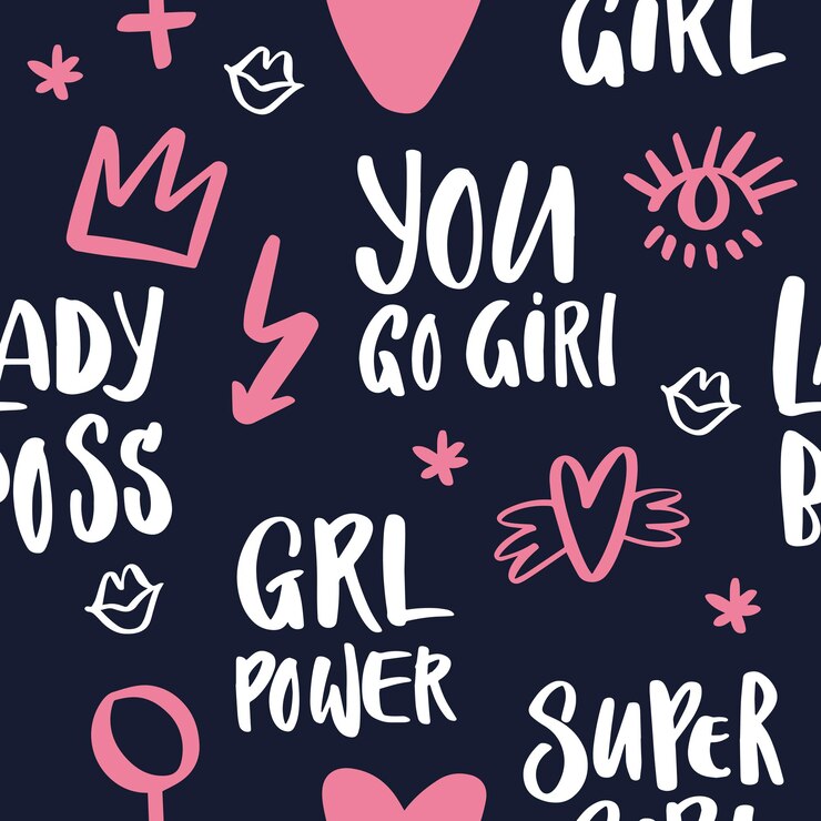 Lettering Pattern with handdrawn elements and texts about women