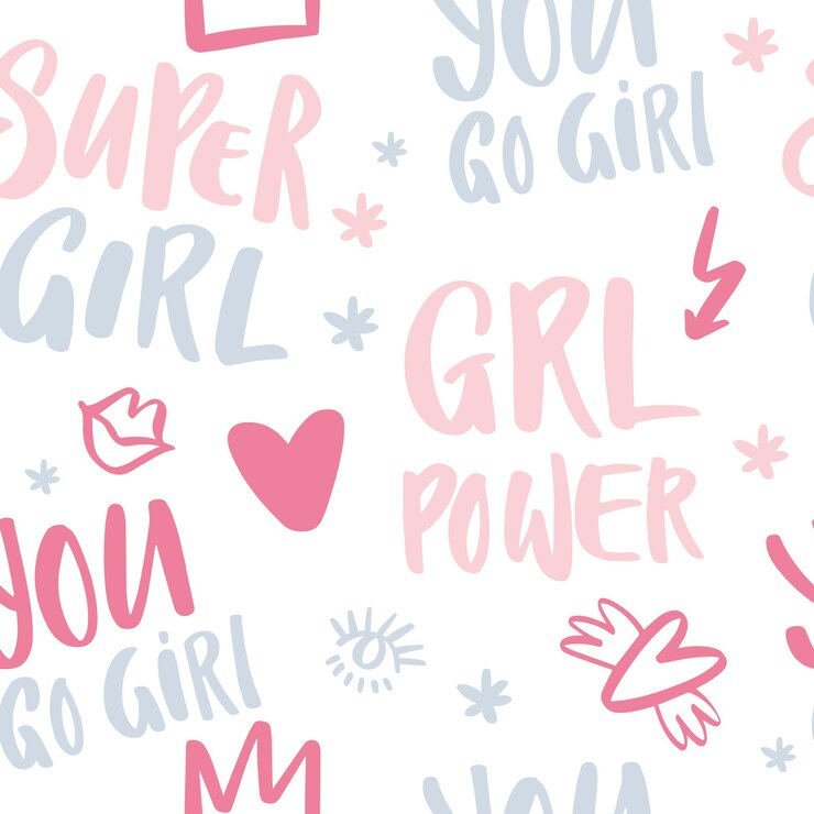 Lettering Pattern with handdrawn elements and texts about women
