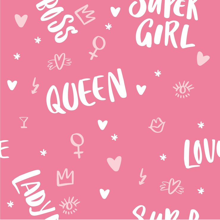 Lettering Pattern with handdrawn elements and texts about women