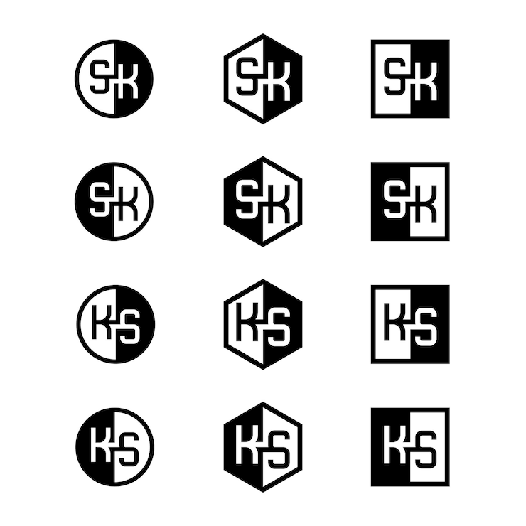 Vector letters sk and ks positive and negative logo set suitable for any business