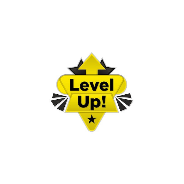 level up typography badge design level up text with arrow vector illustration