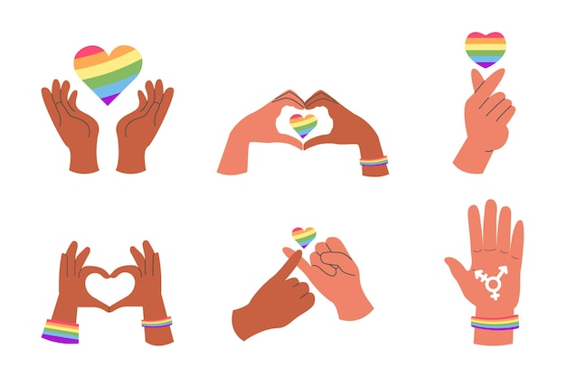 LGBT international different hands with heart