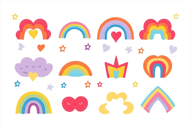 lgbt love symbols for valentines day colorful set and inclusive illustrations