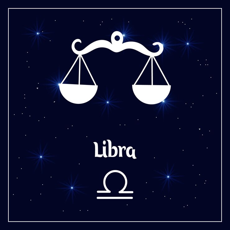 Vector libra astrological sign of the zodiac horoscope on the night sky with sparkling stars. illustration