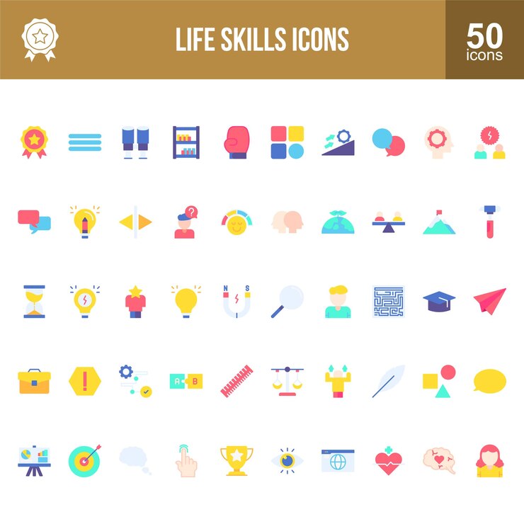 Life Skills Daily Life Skills Icons Personal Growth Vector