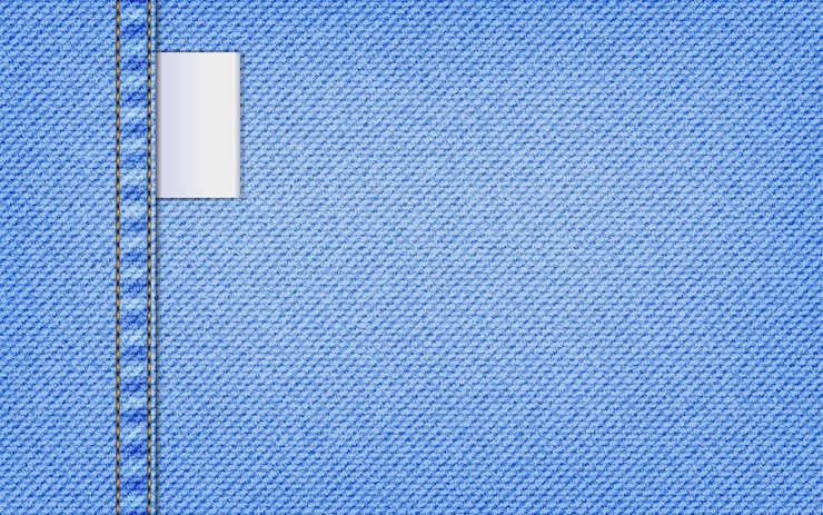Vector light blue denim jeans texture with stitch seam and label vector background