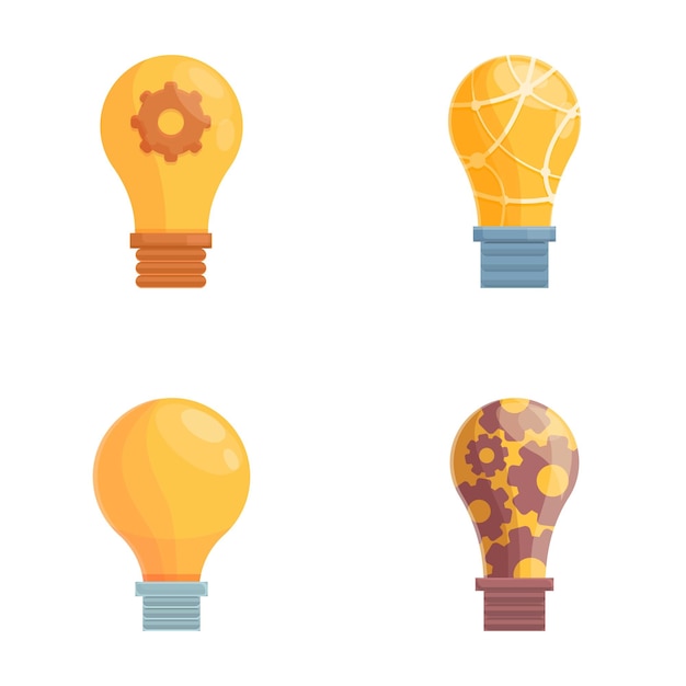 Light bulb icons set cartoon vector Various glowing smart lamp