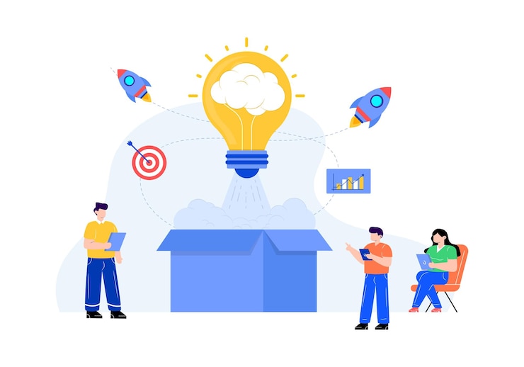 Vector light bulb with box symbolizing the flat illustration of think outside the box
