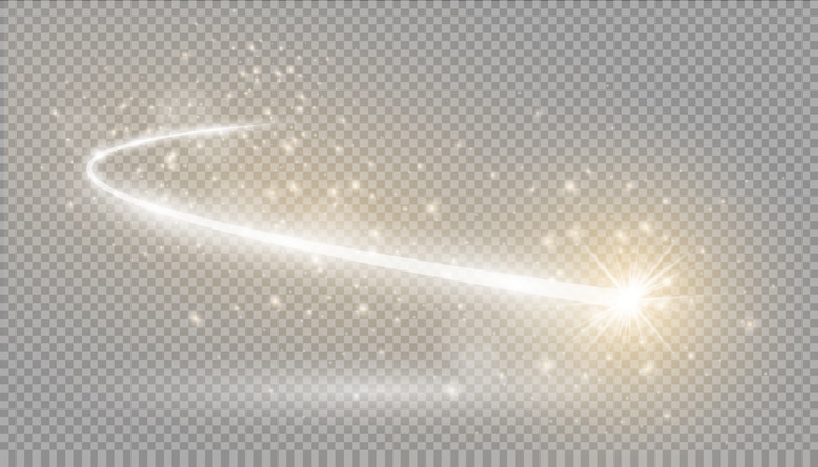 Light effect, starlight, star dust. Glowing light. Trail. Comet.
