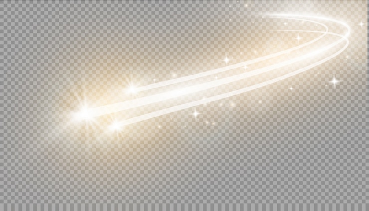 Light effect, starlight, star dust. Glowing light. Trail. Comet.